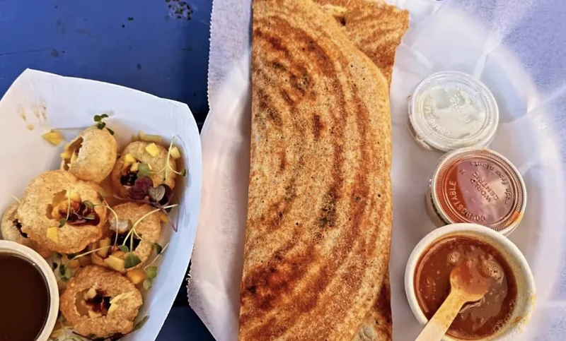 Pani puri and dosa with chutneys